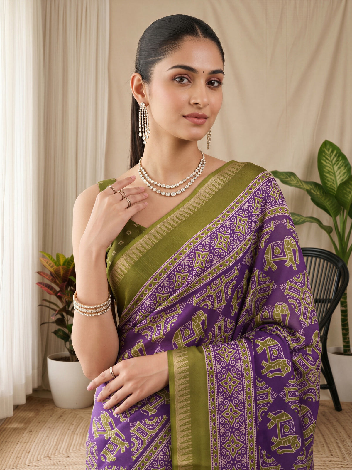 Purple Georgette saree – detail view 4