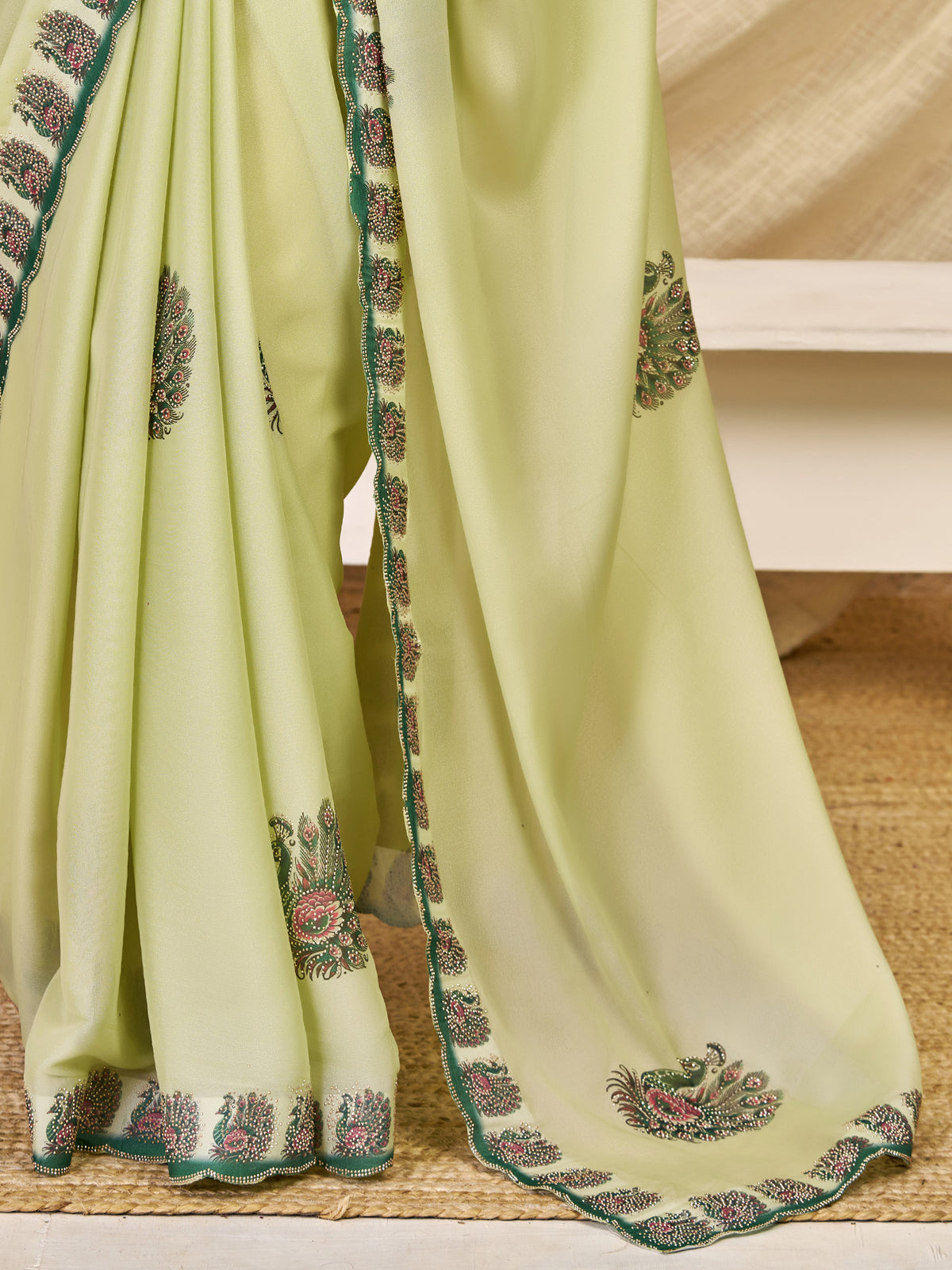 Mint Green Georgette saree – detail view 5