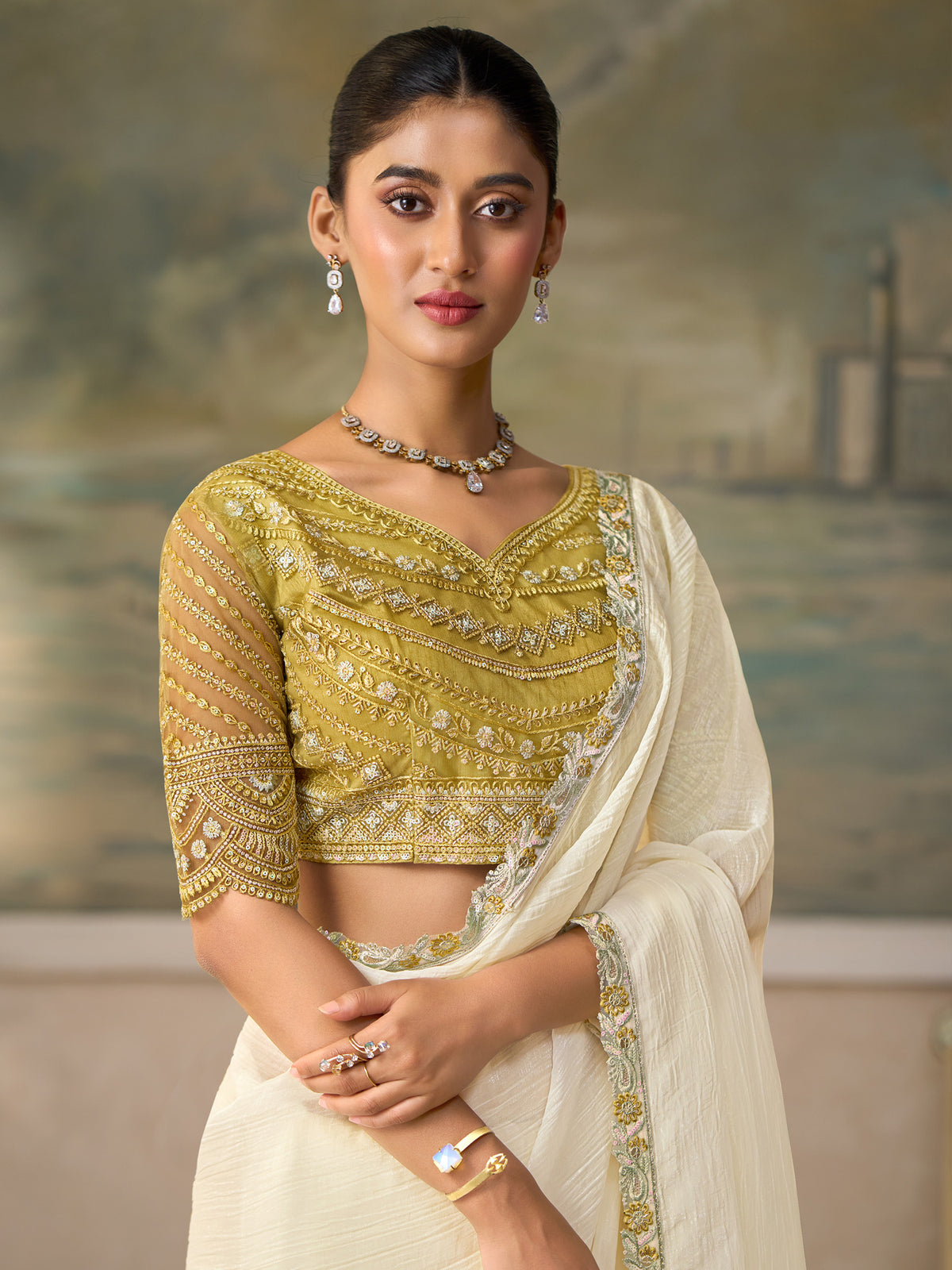 White Chiffon saree – detail view 1