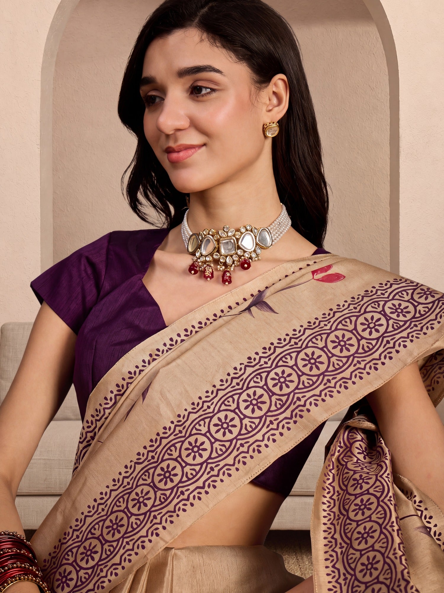 Beige Silk Blend saree – detail view 3