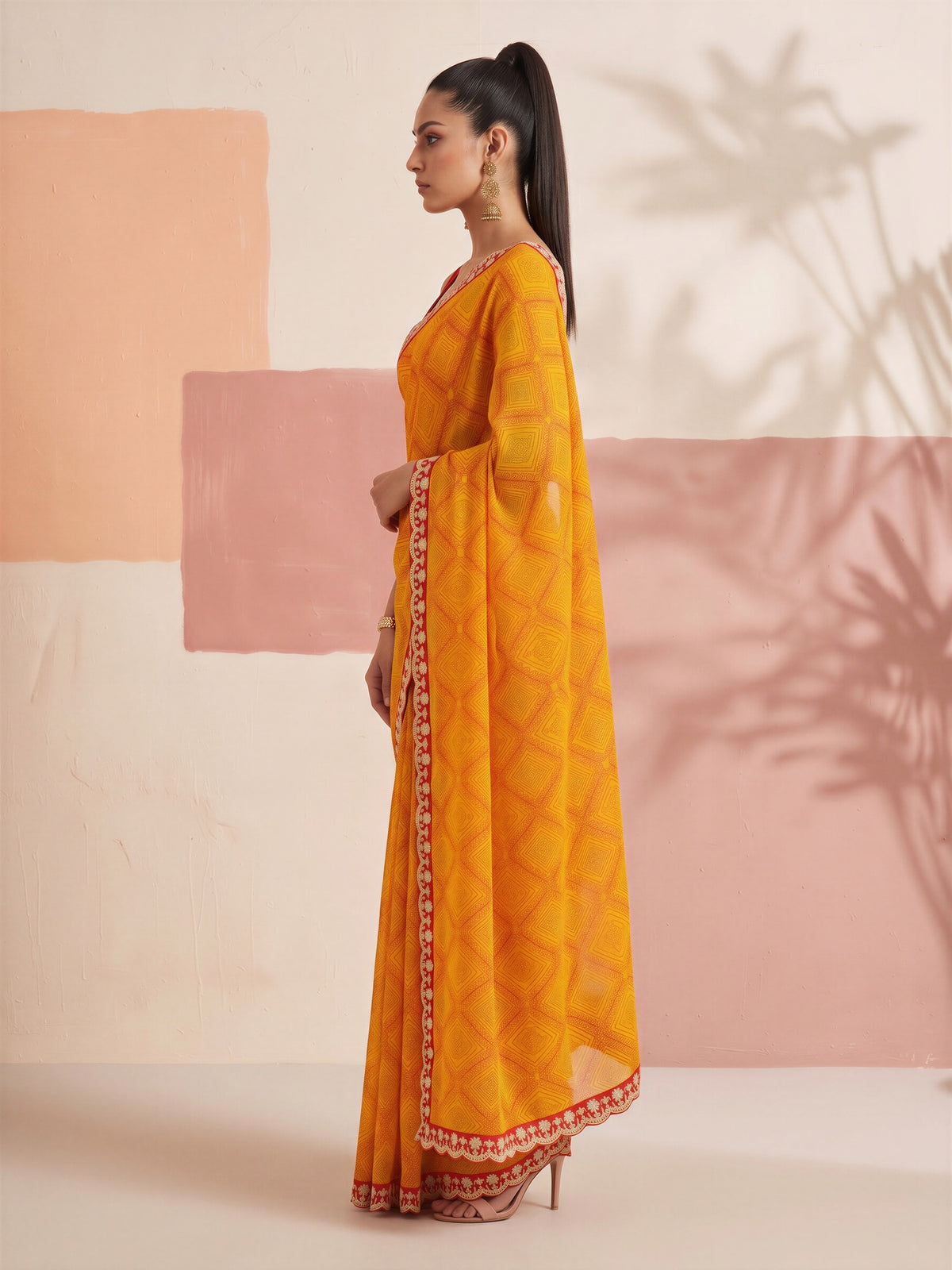 Mustard Georgette saree – detail view 2