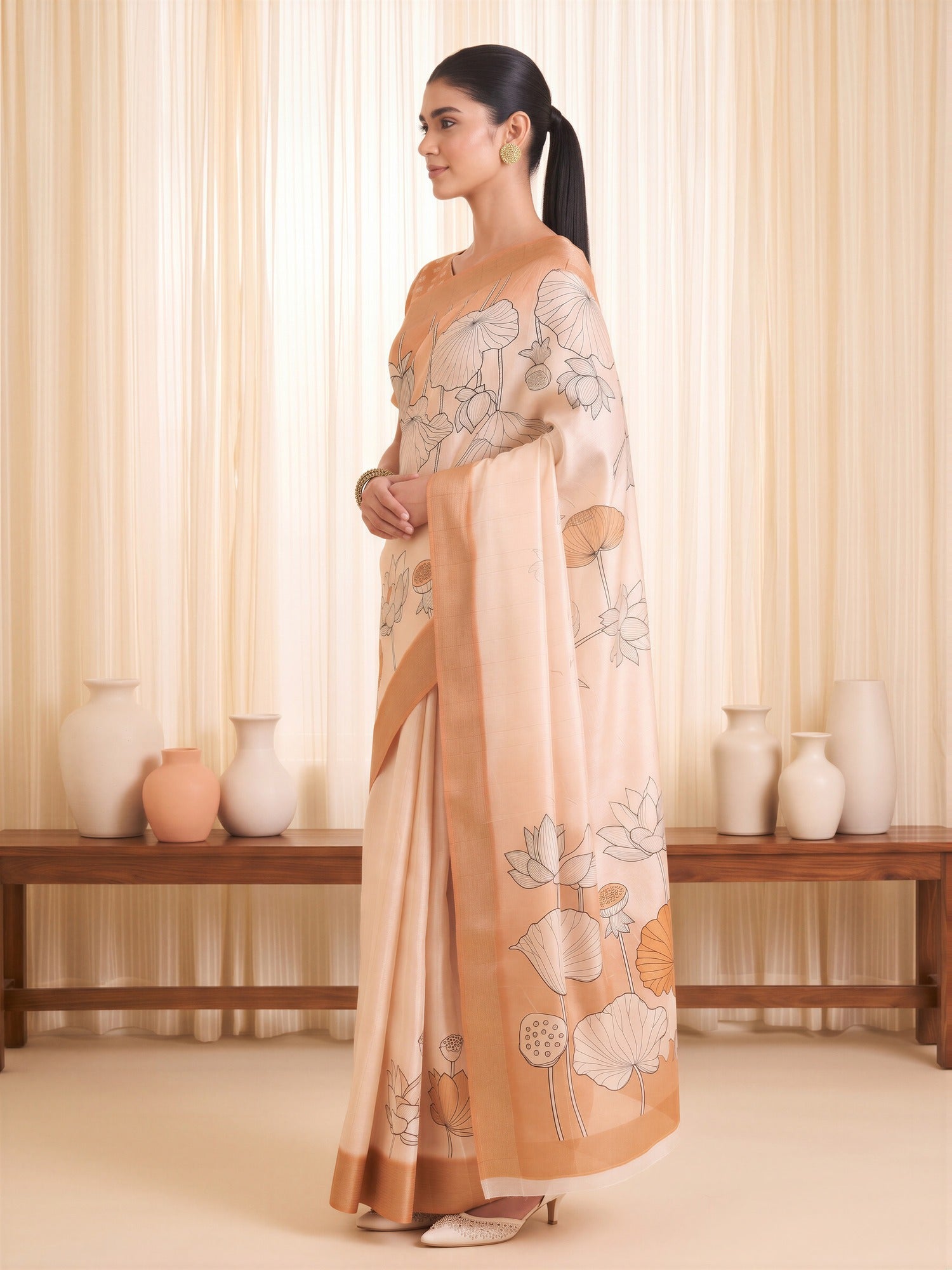 White Satin Silk saree – detail view 2