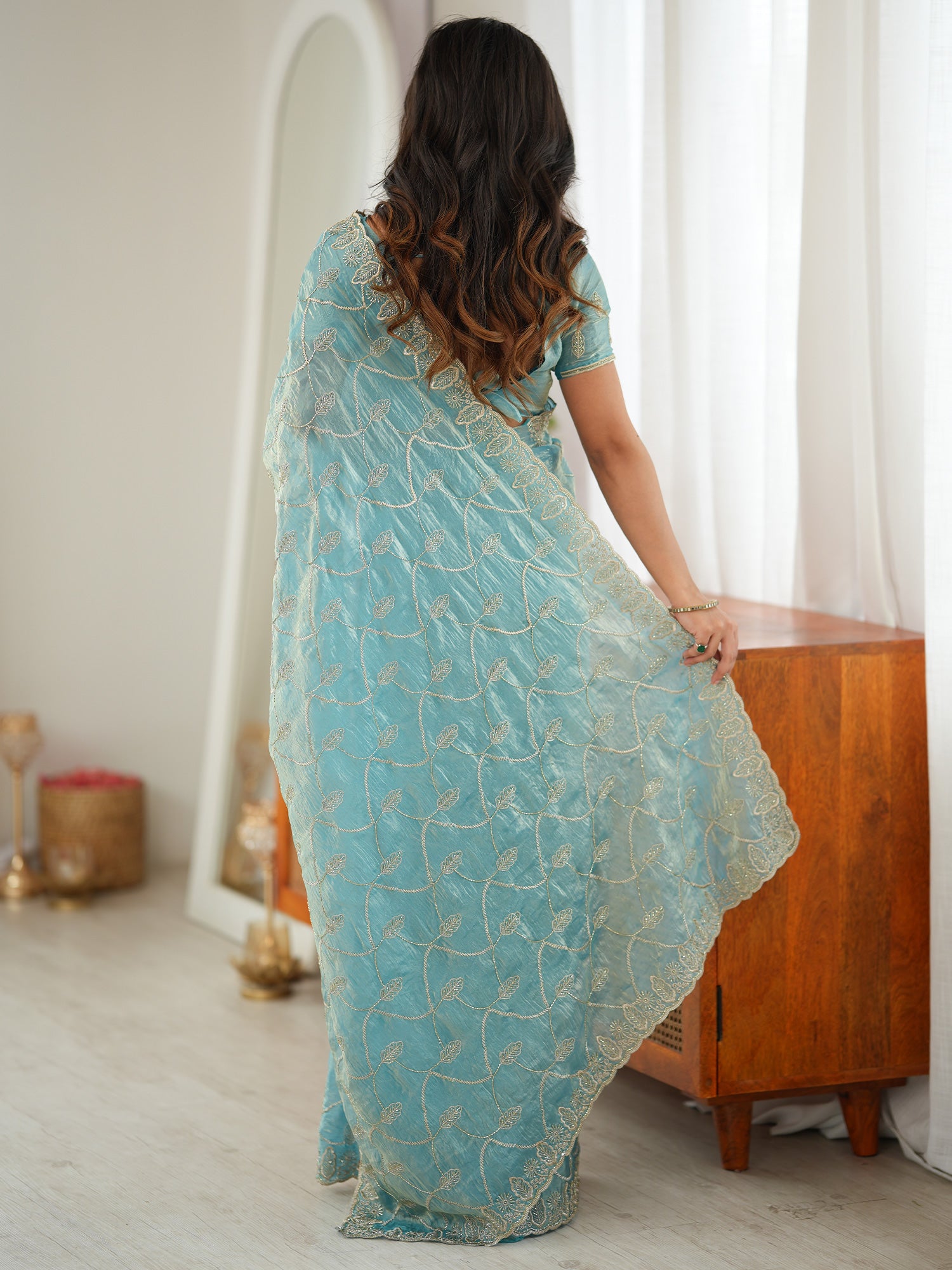 Light Blue Tissue saree – detail view 1