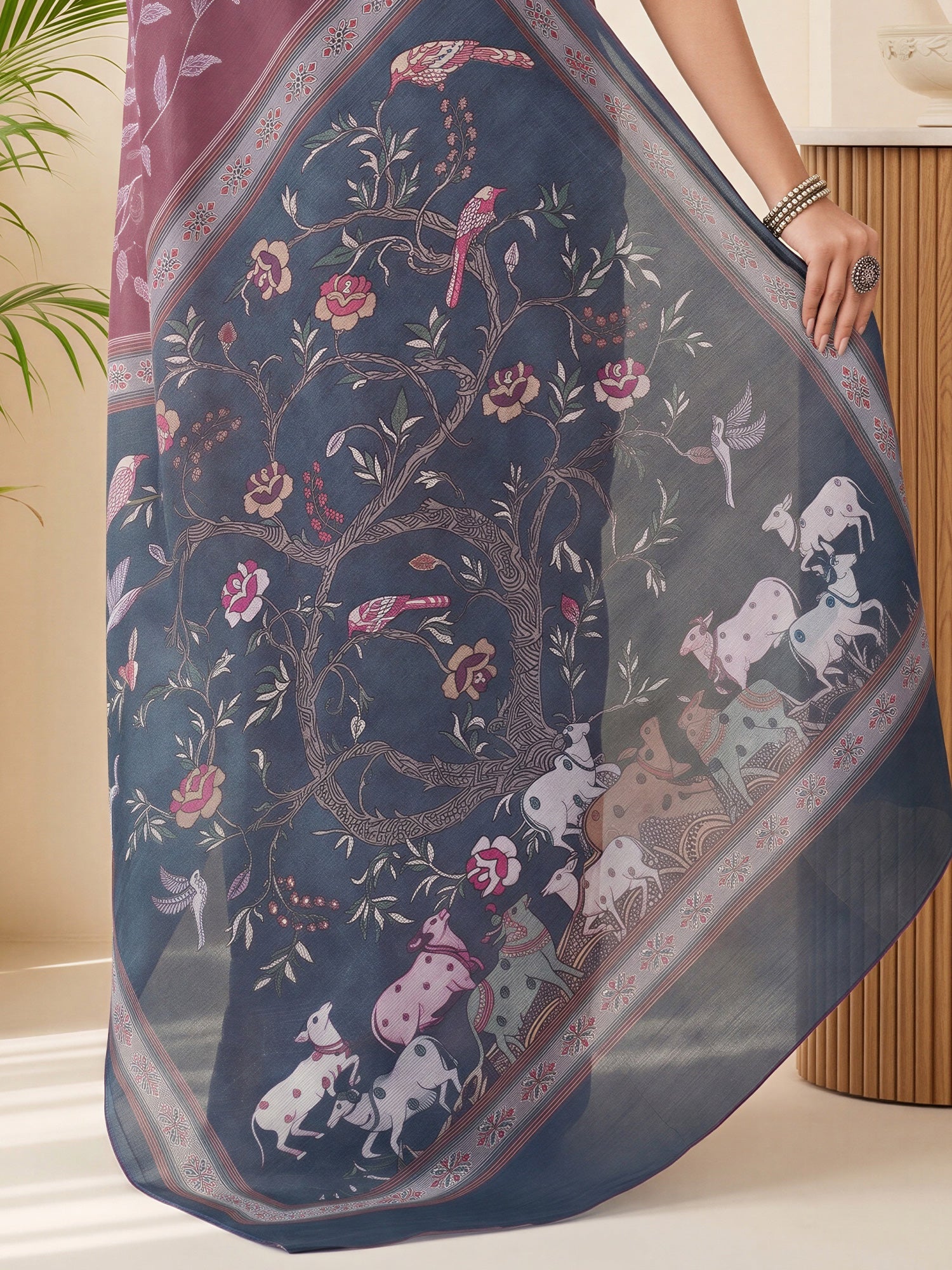 Mauve Linen Blend saree – detail view 5