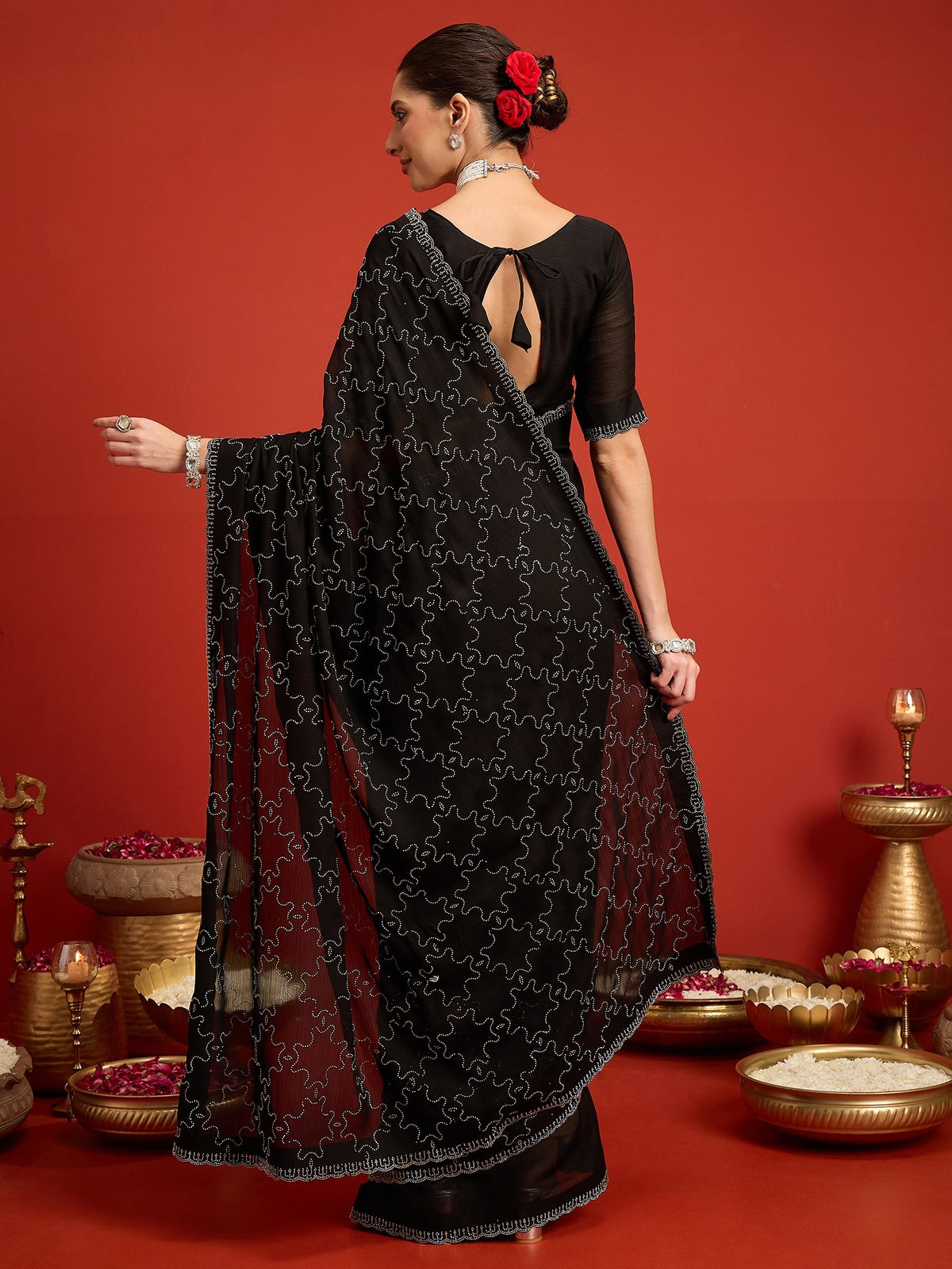 Black Chiffon saree – detail view 6