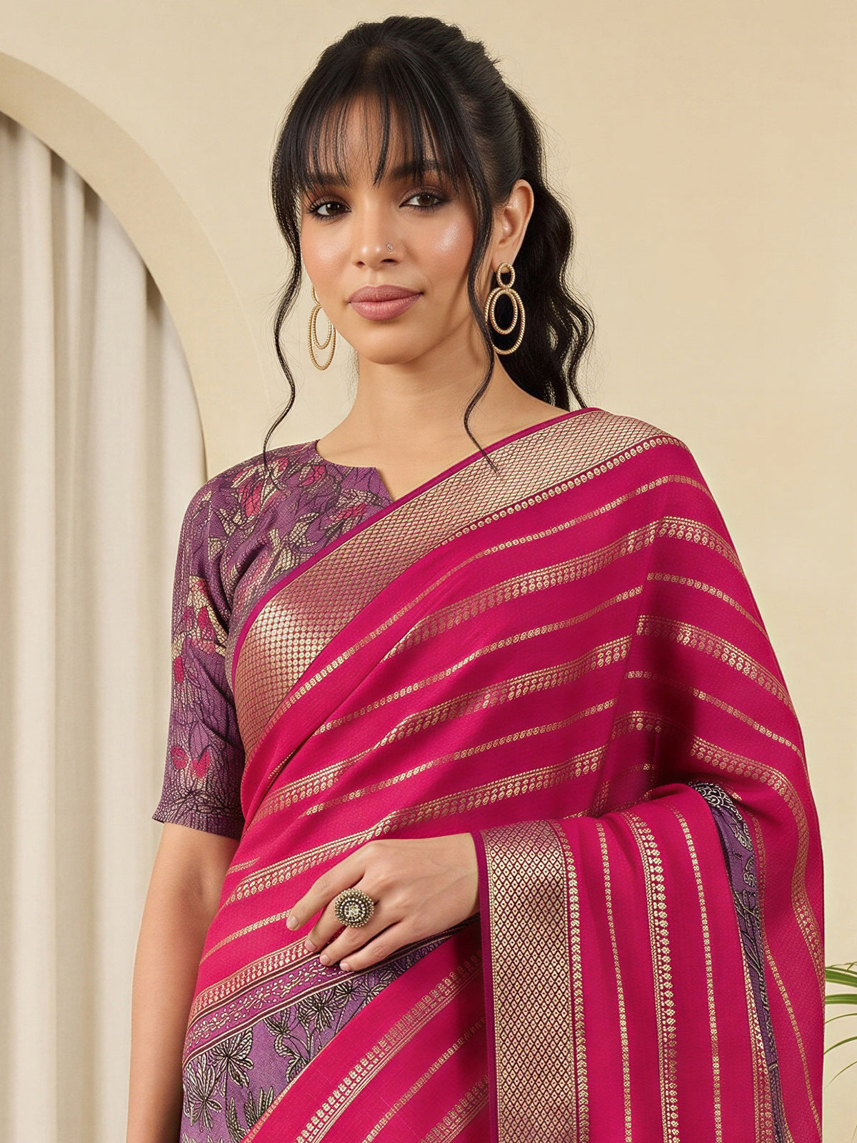 Pink Viscose Silk saree – detail view 4