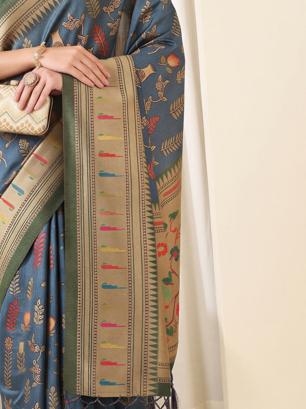 Teal Blue Cotton Blend saree – detail view 5