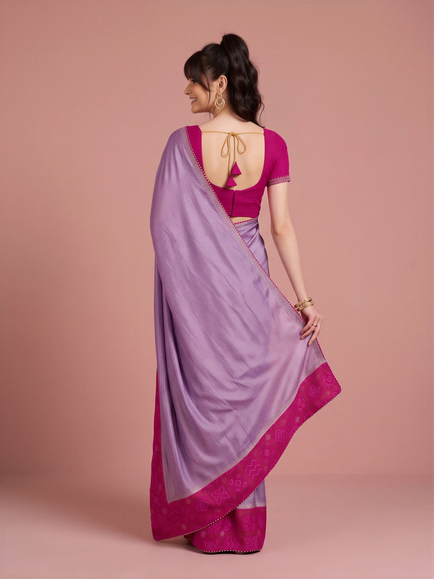 Lavender Vichitra Silk saree – detail view 1