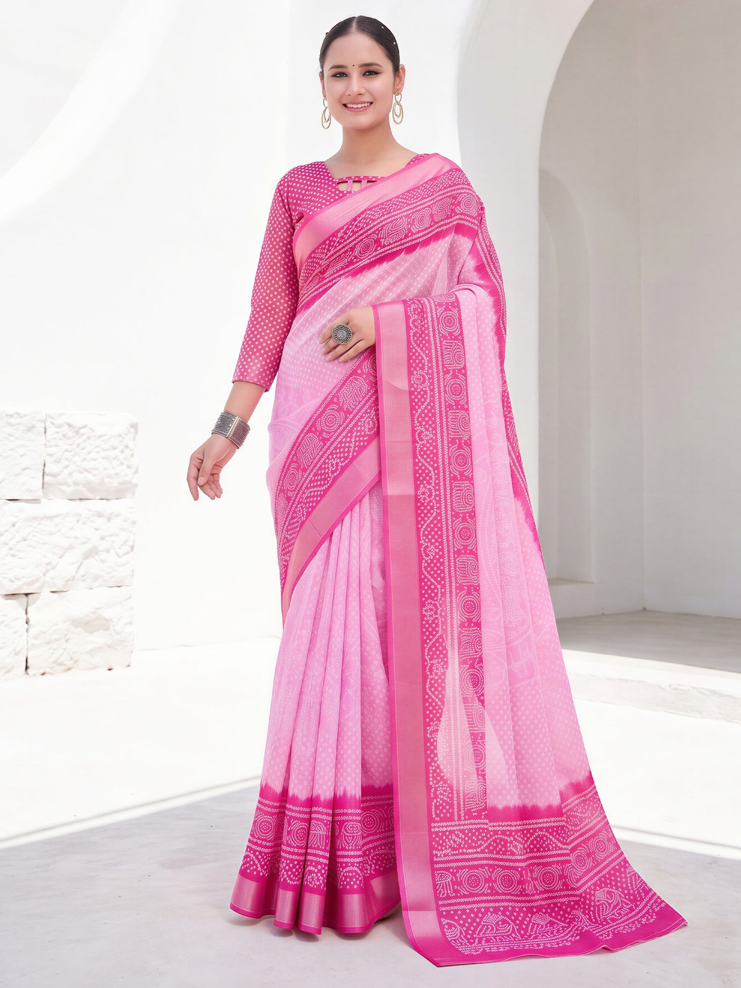 Pink Cotton Linen saree – detail view 3