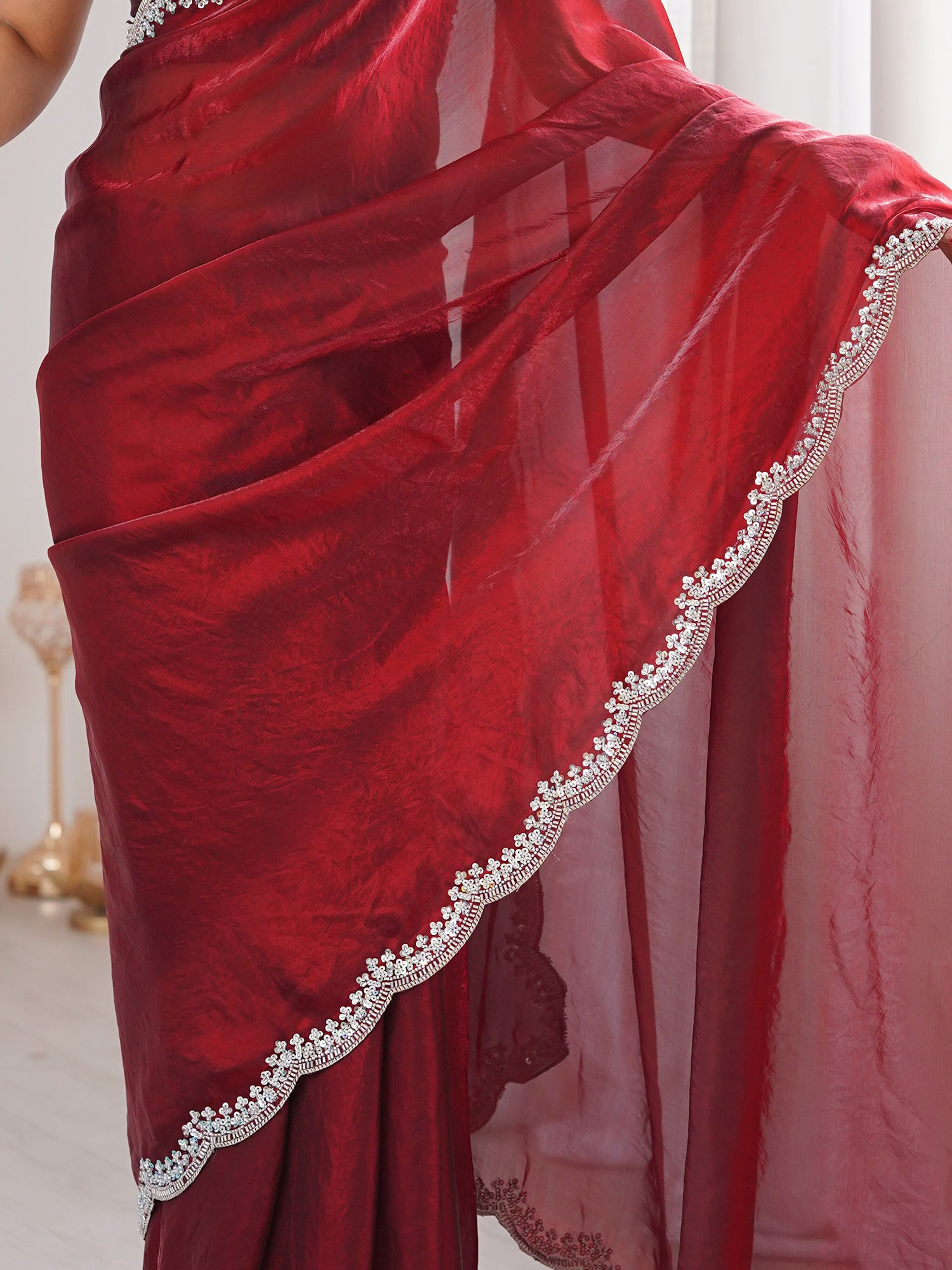 Maroon Silk Blend saree – detail view 5