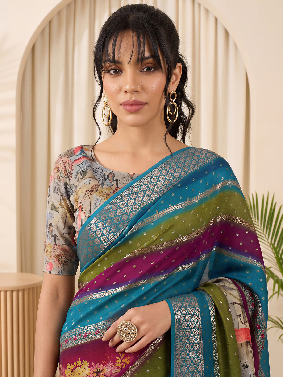 Multicolored Viscose Silk saree – detail view 4
