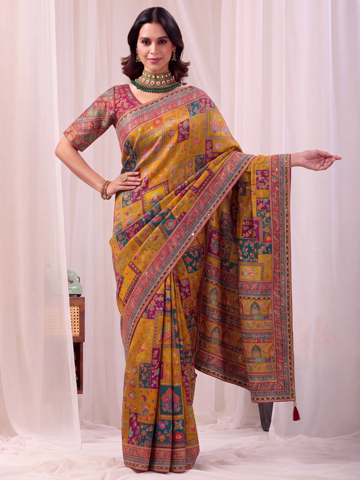 Mustard Silk Blend saree – detail view 3