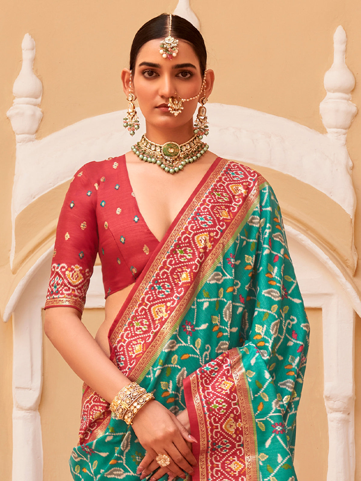 Teal Green Silk Blend saree – detail view 3