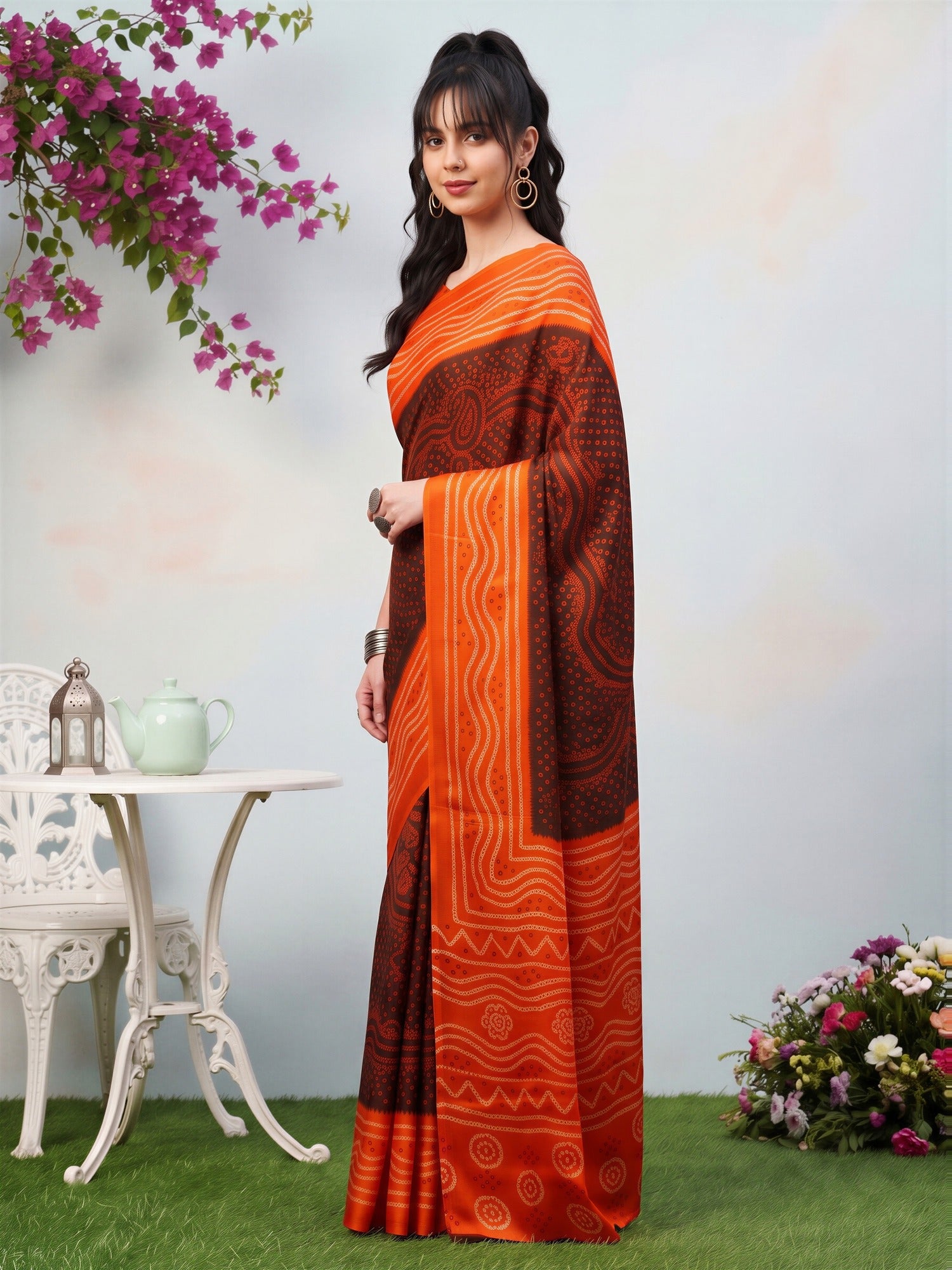 Brown Satin Silk saree – detail view 2