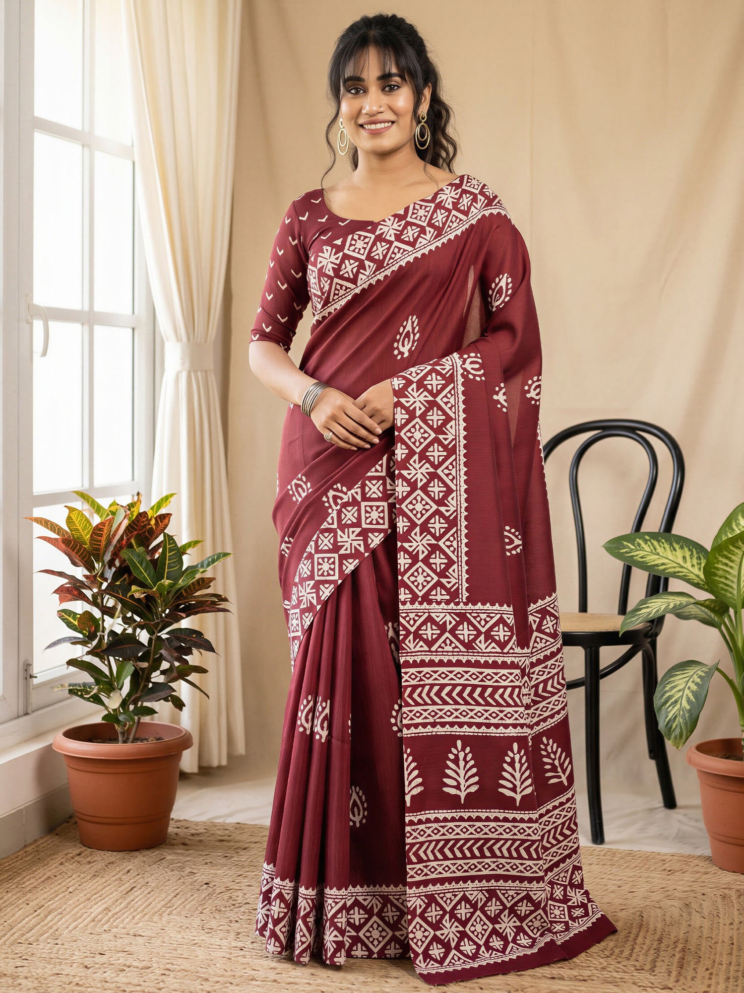 Maroon Cotton Blend saree – detail view 3