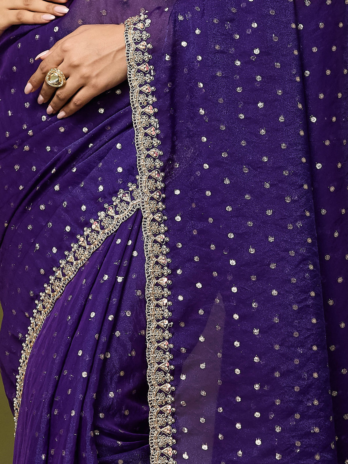 Purple Georgette saree – detail view 3