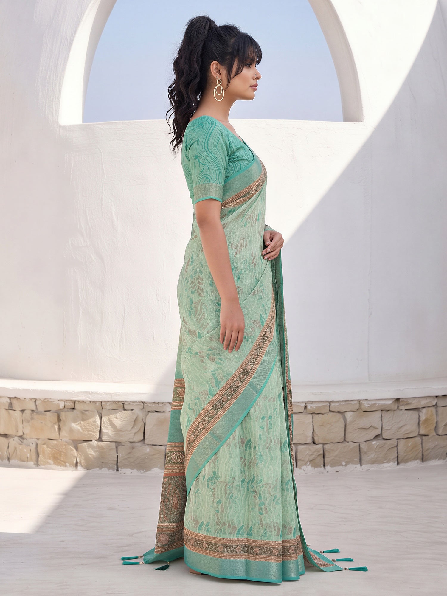 Mint Green Cotton Silk saree – detail view 2
