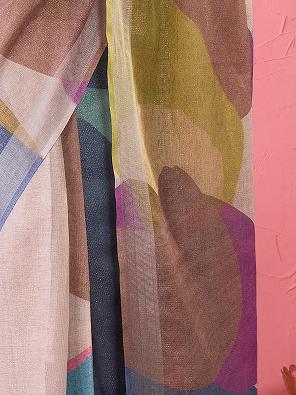 Pallu detail of multicolored cotton silk saree showing abstract contemporary design and zari border
