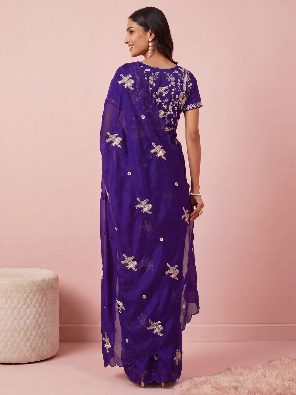 Purple Satin saree – detail view 1