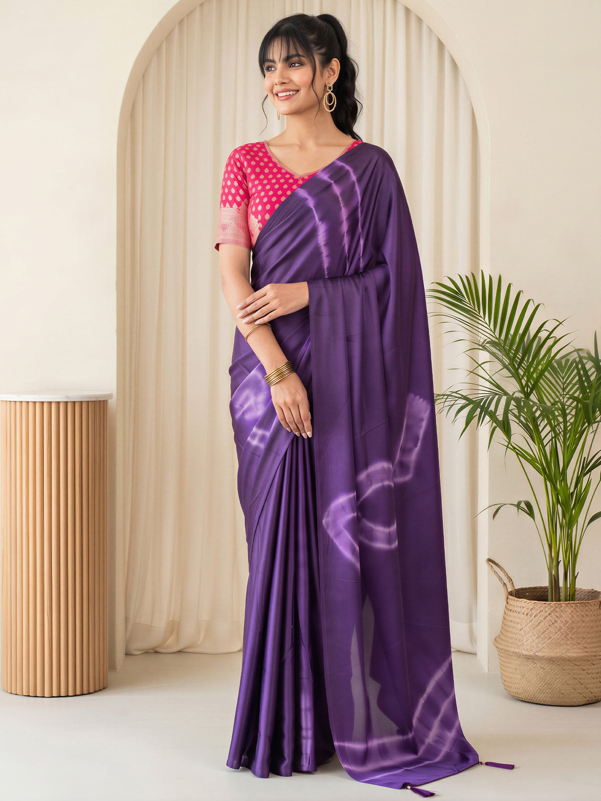Purple Satin Silk saree – detail view 3