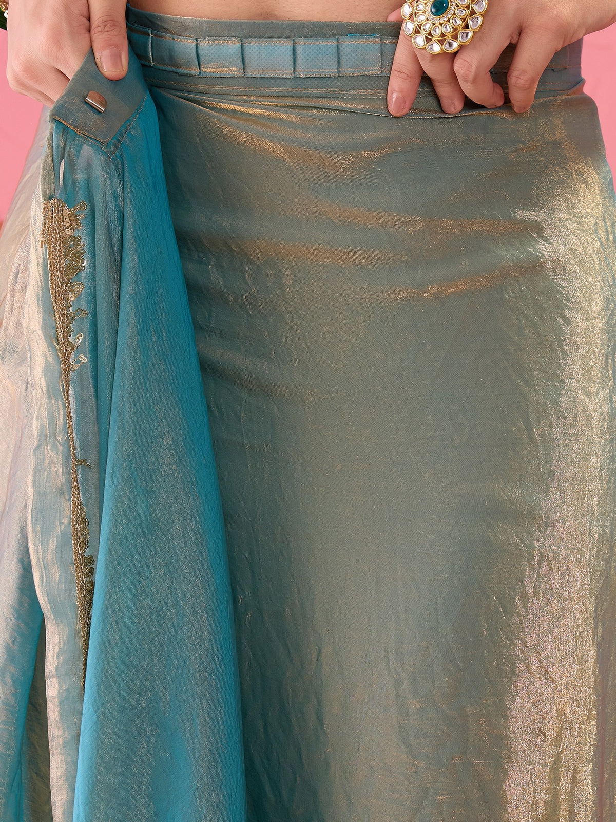 Teal Blue Paper Silk saree – detail view 1