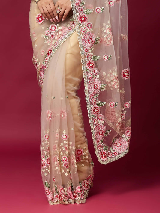 Beige Net saree – detail view 1