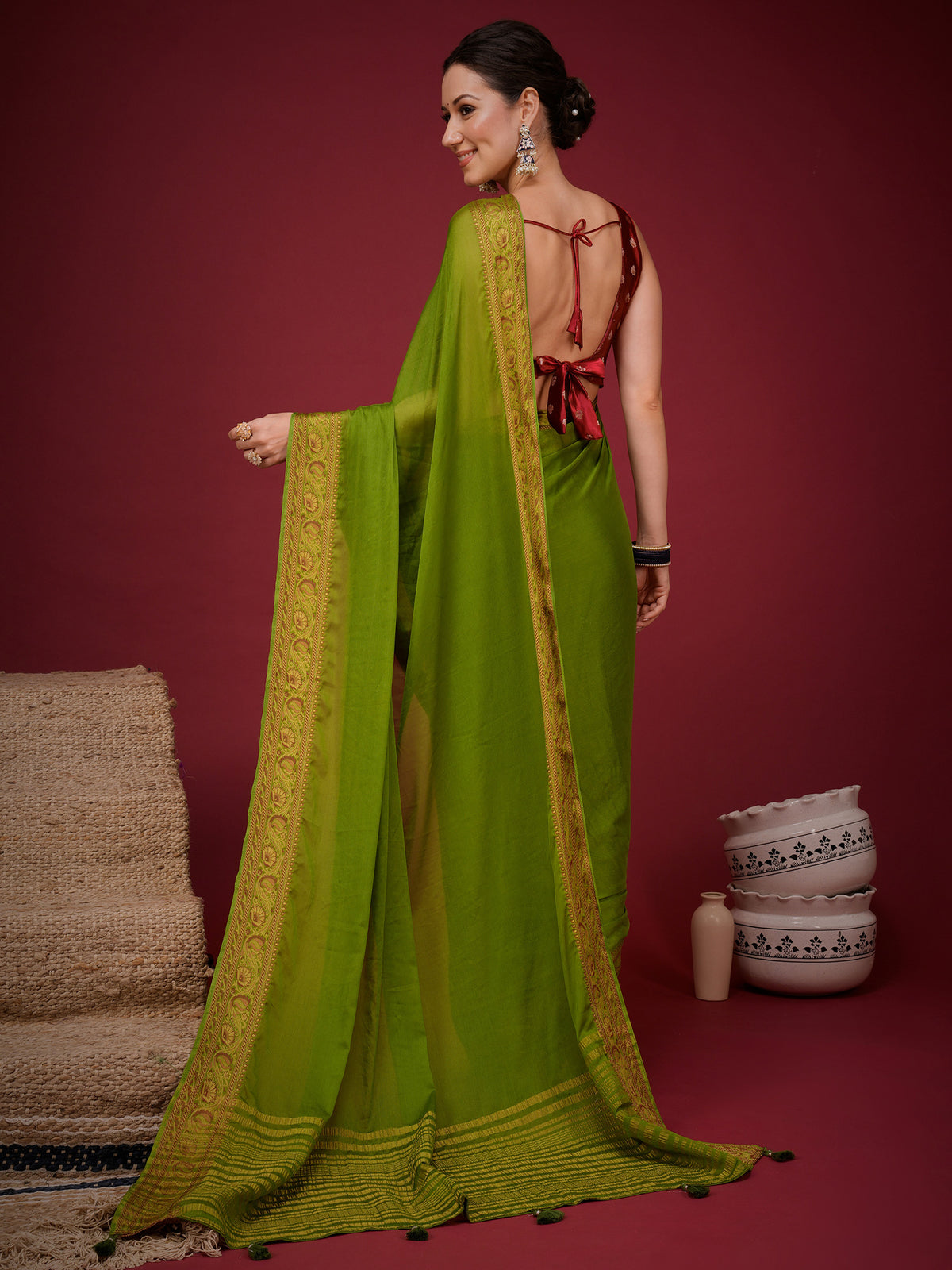 Olive Mysore Silk saree – detail view 1