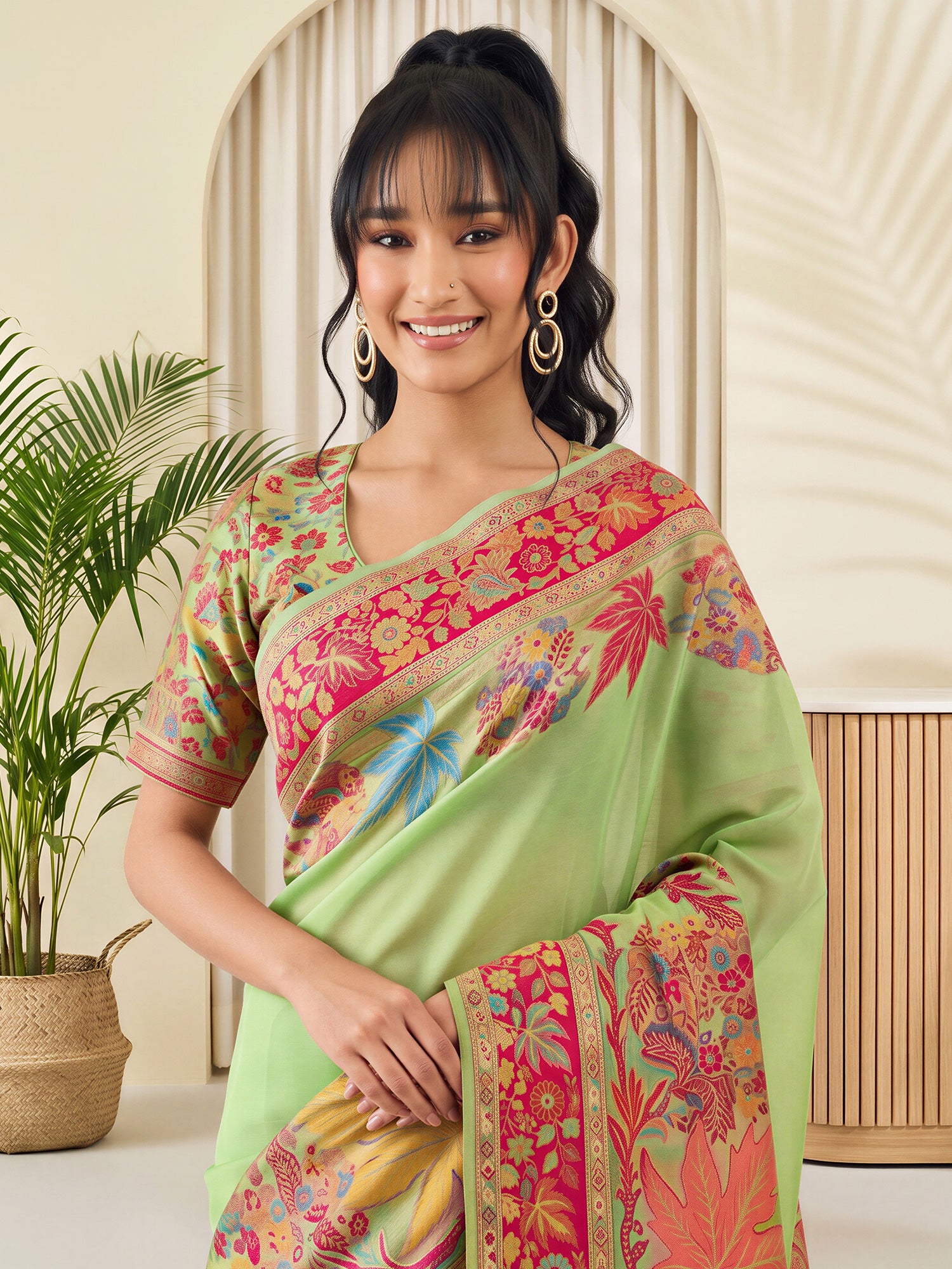 Mint Green Pashmina Silk saree – detail view 4