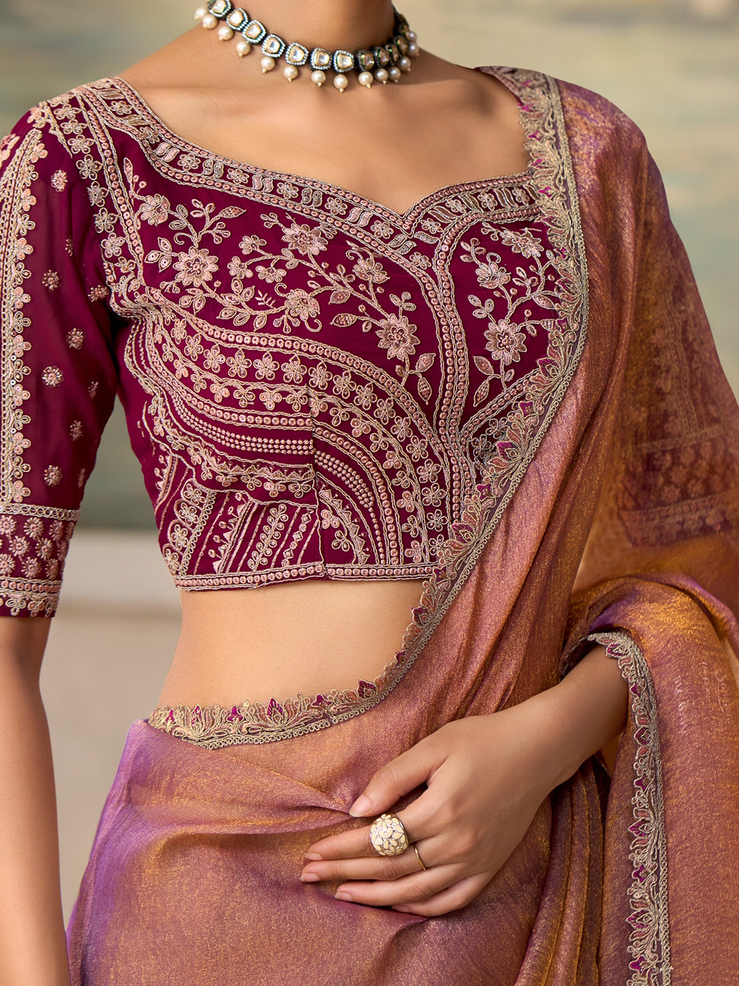 Rose Gold Georgette saree – detail view 3