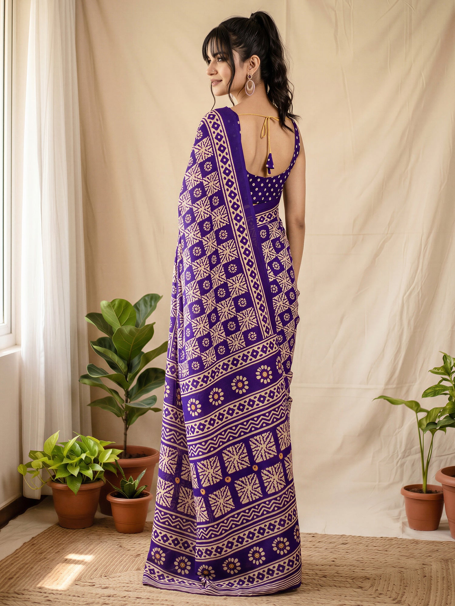Purple Cotton Blend saree – detail view 1
