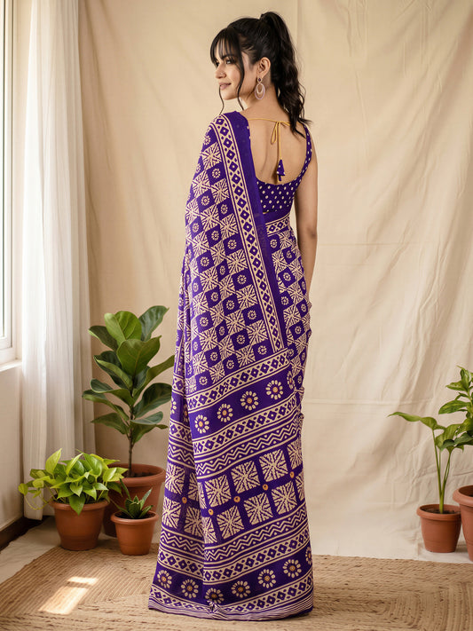 Purple Cotton Blend saree – detail view 1