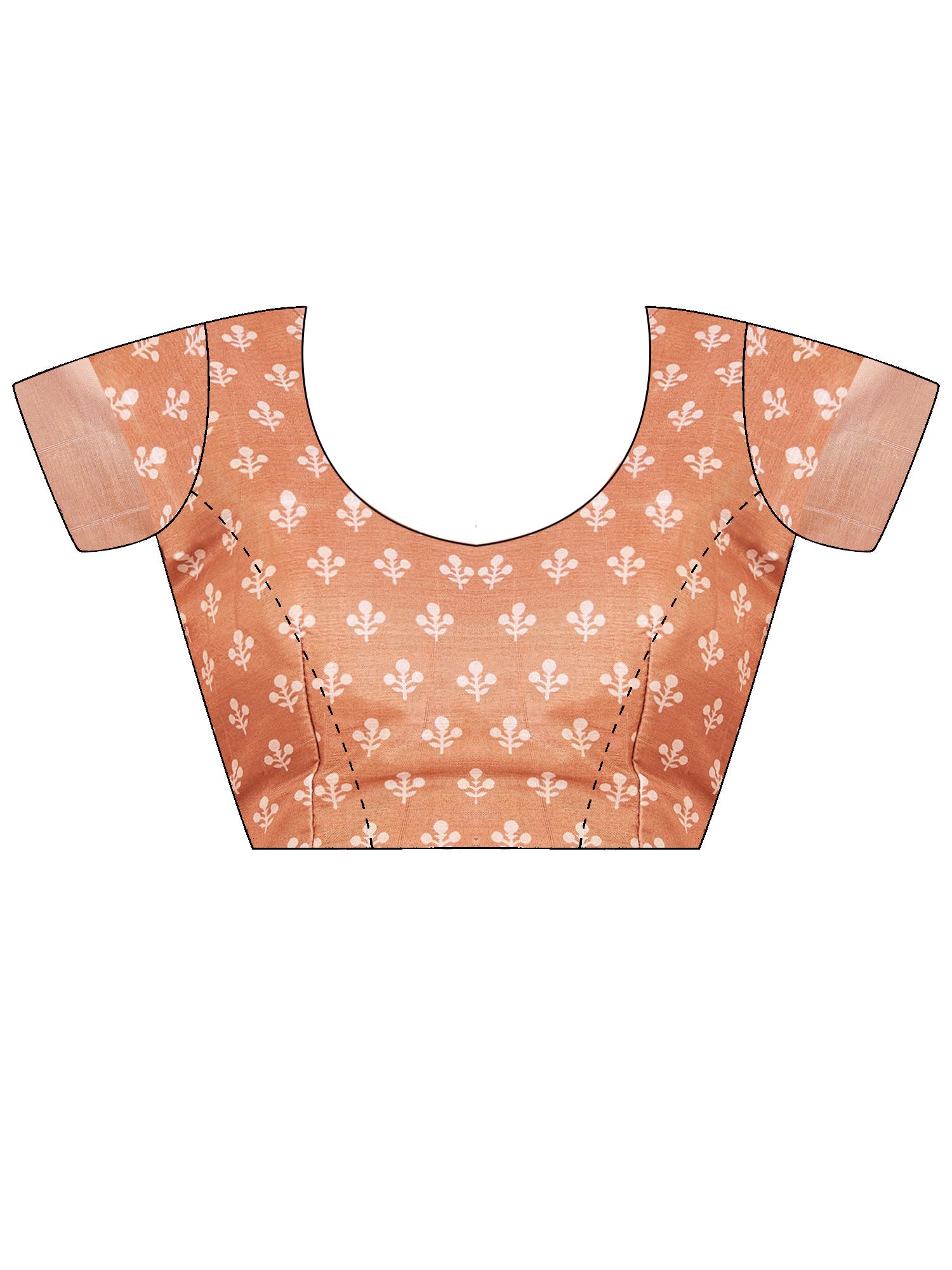 Unstitched orange satin silk blouse piece with ethnic motif design