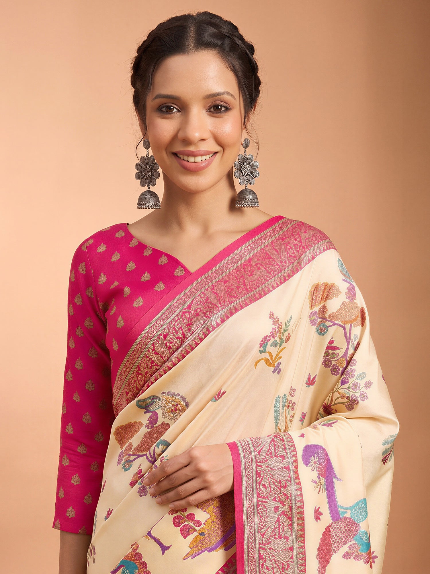 Cream Silk Blend saree – detail view 4