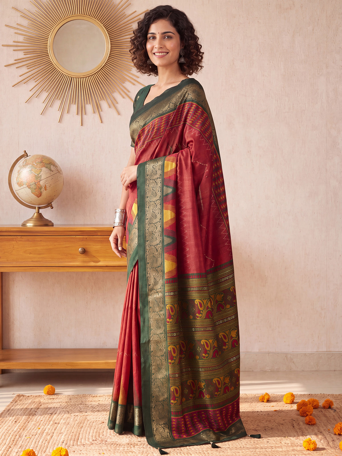 Red Tussar Silk saree – detail view 2