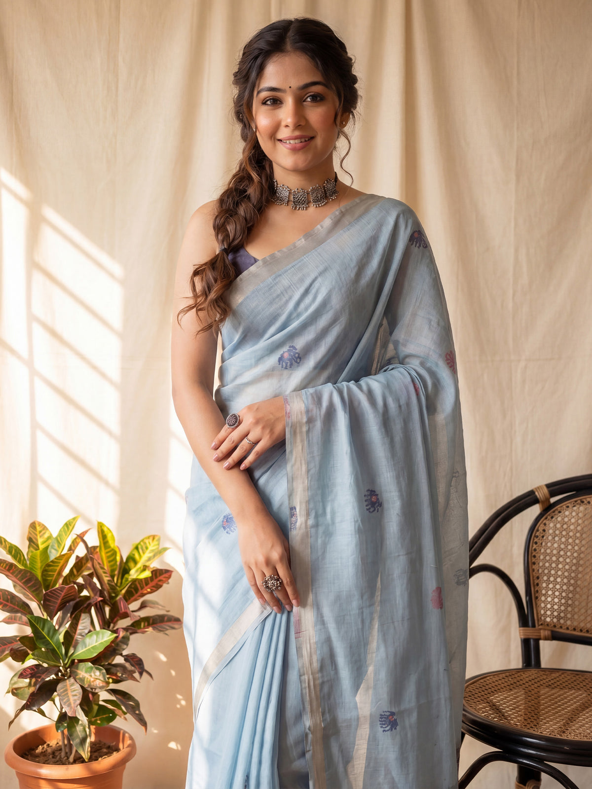Light Blue Cotton saree – detail view 4
