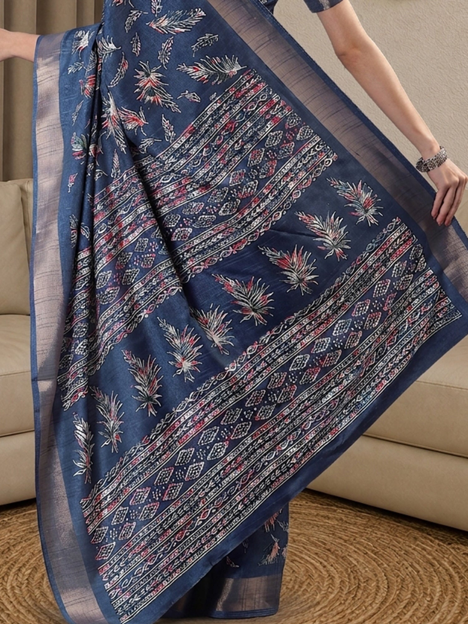 Teal Blue Silk Blend saree – detail view 5