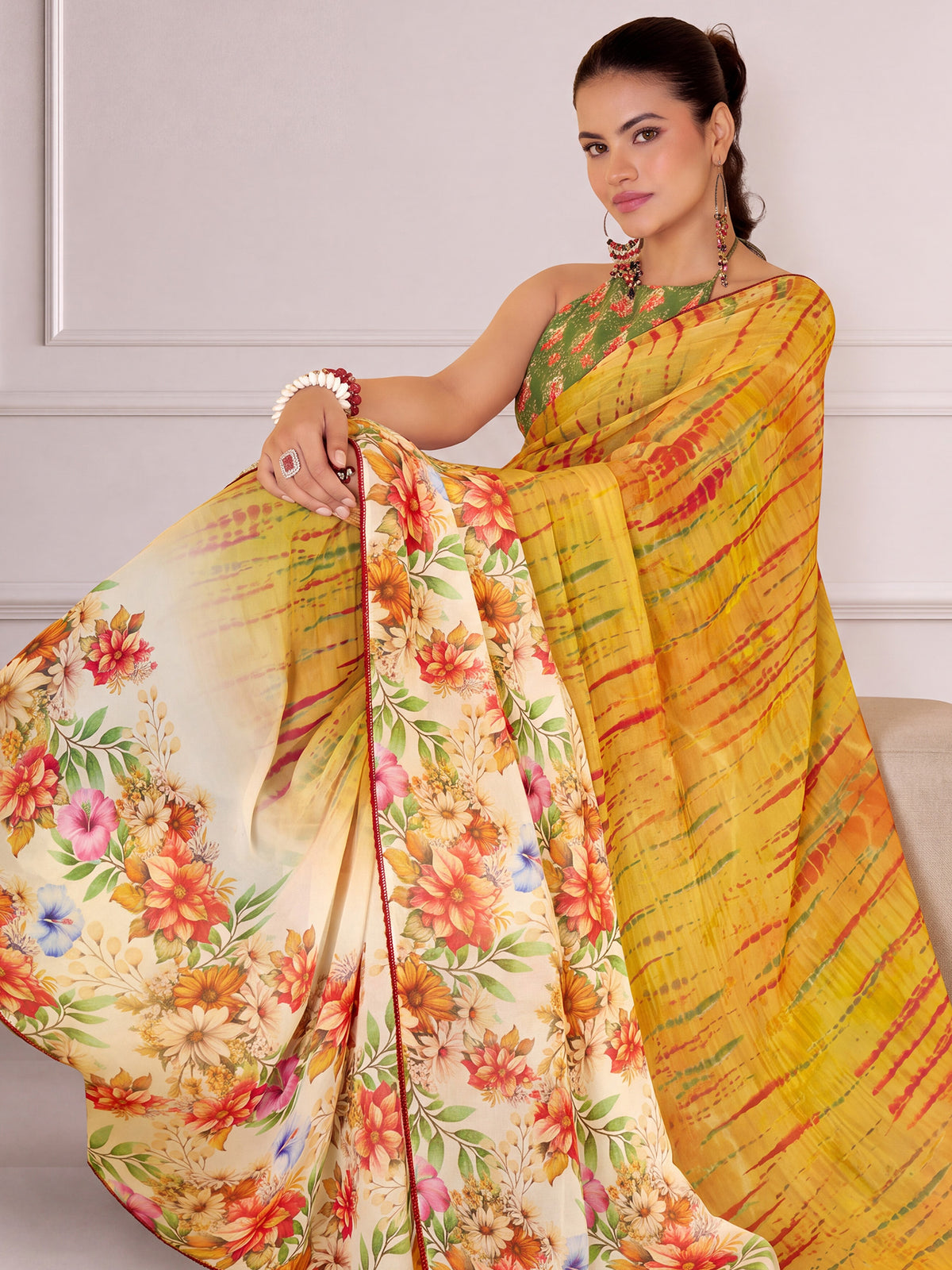 Mustard Georgette saree – detail view 3