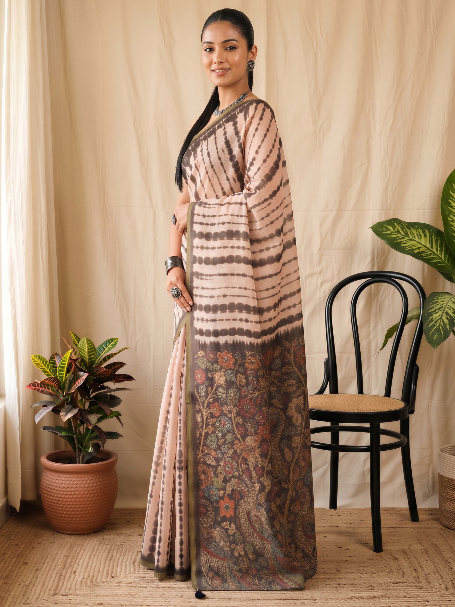Peach Cotton Blend saree – detail view 2