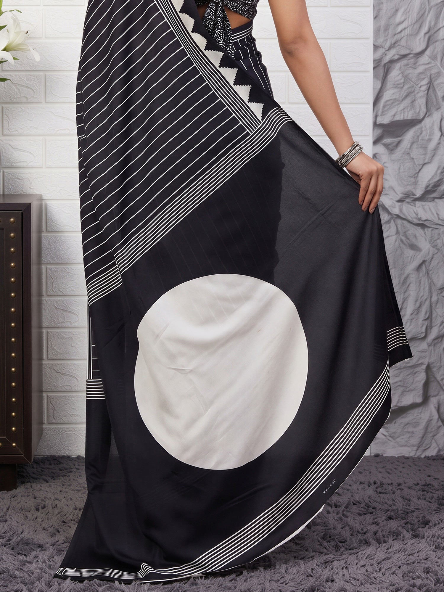 Black Satin saree – detail view 5