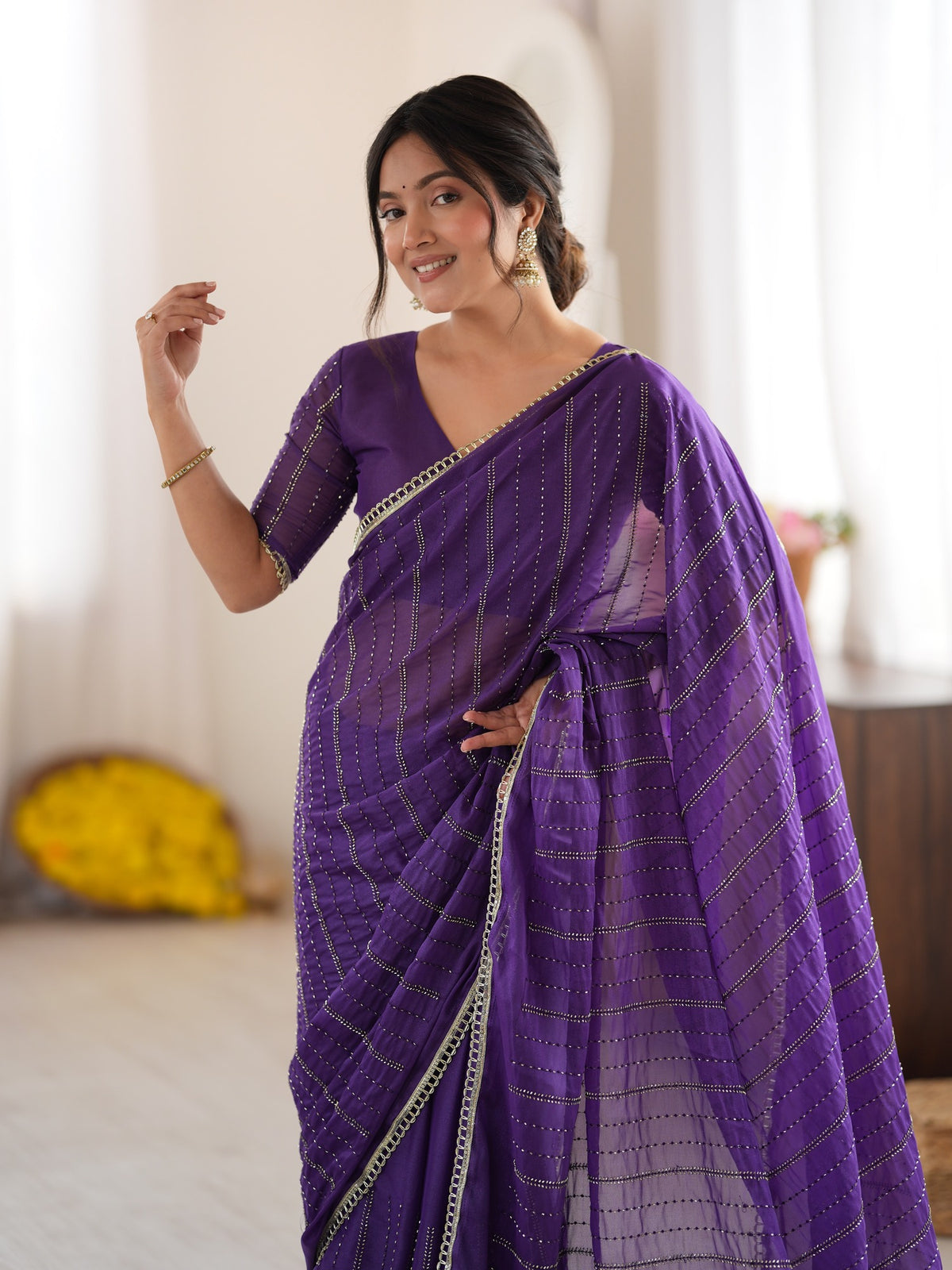 Violet Georgette saree – detail view 4