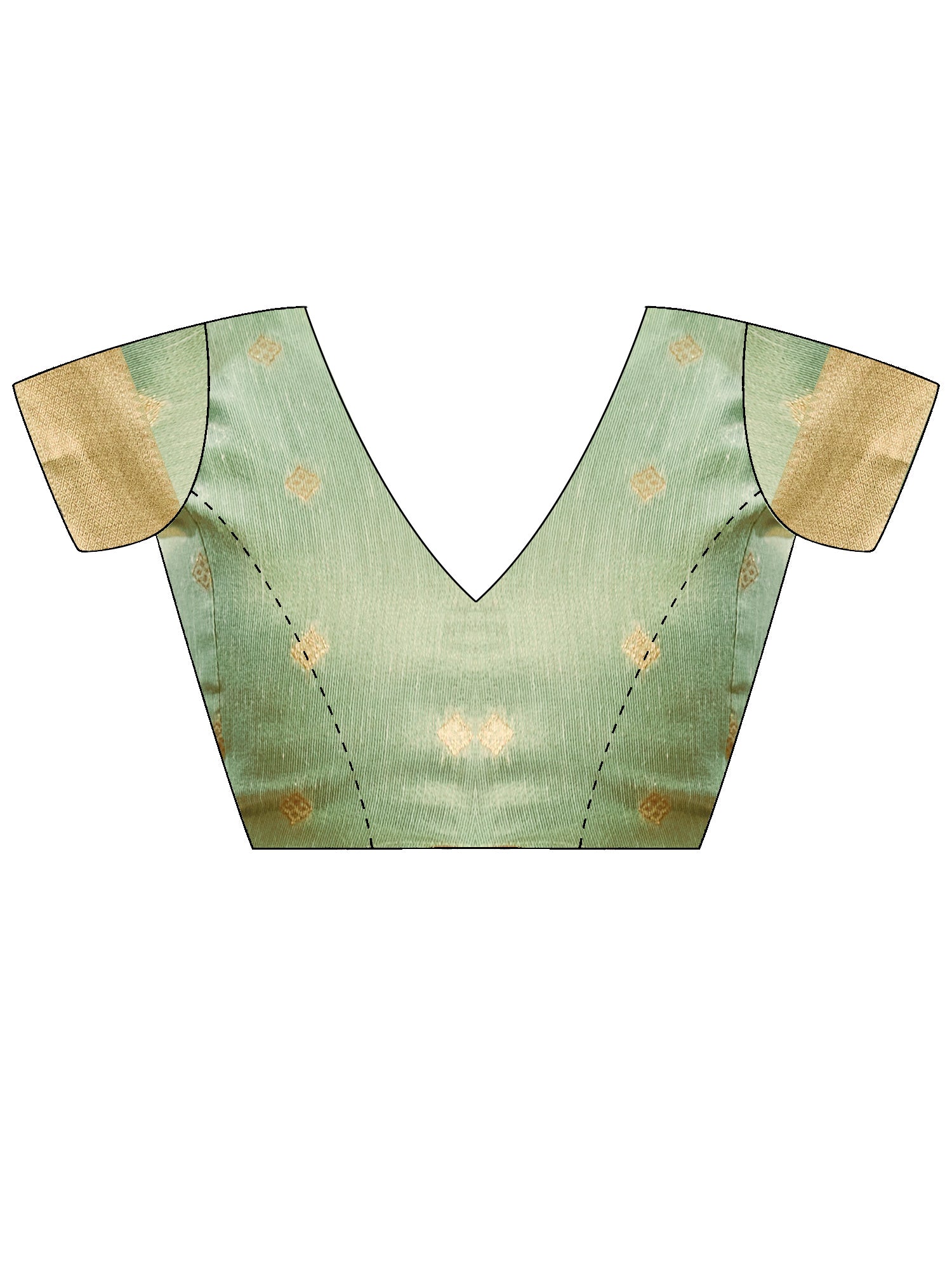 Unstitched mint green tissue blouse piece with zari butta design