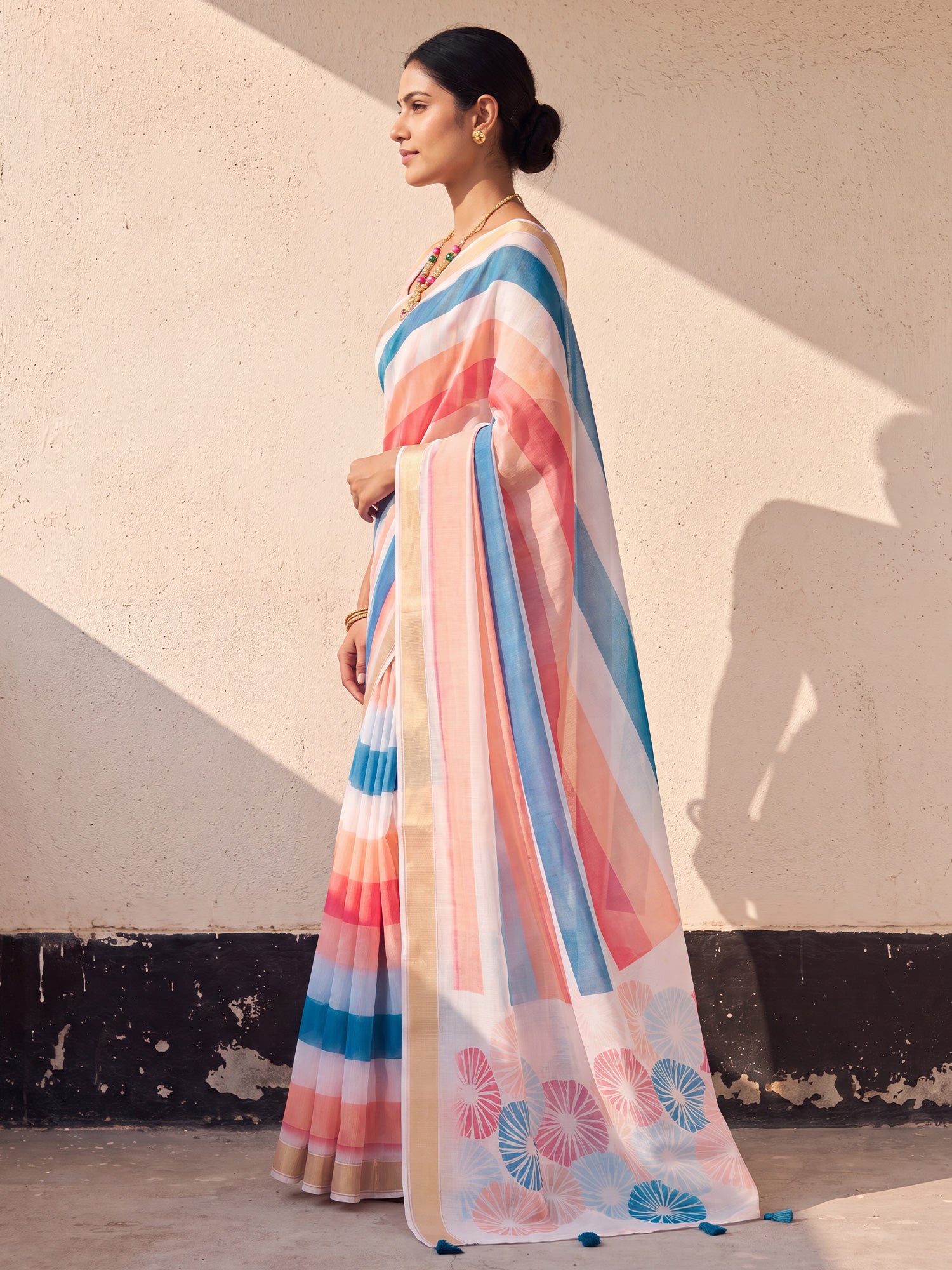 Multicolored Linen saree – detail view 2