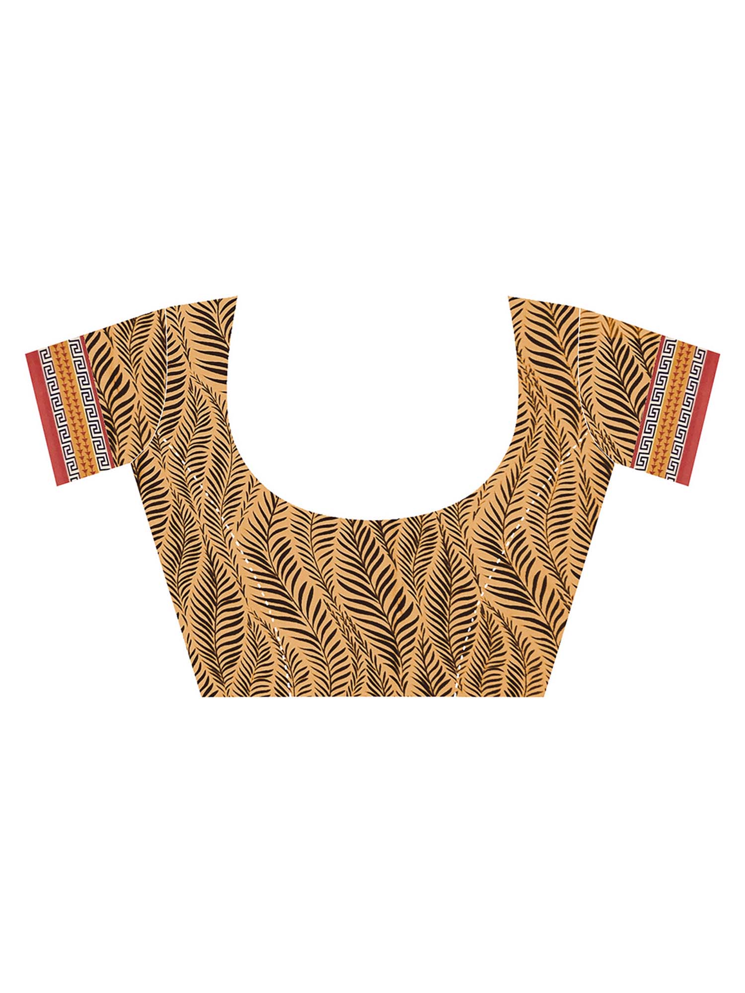 Unstitched beige crepe blouse piece with ethnic motif design