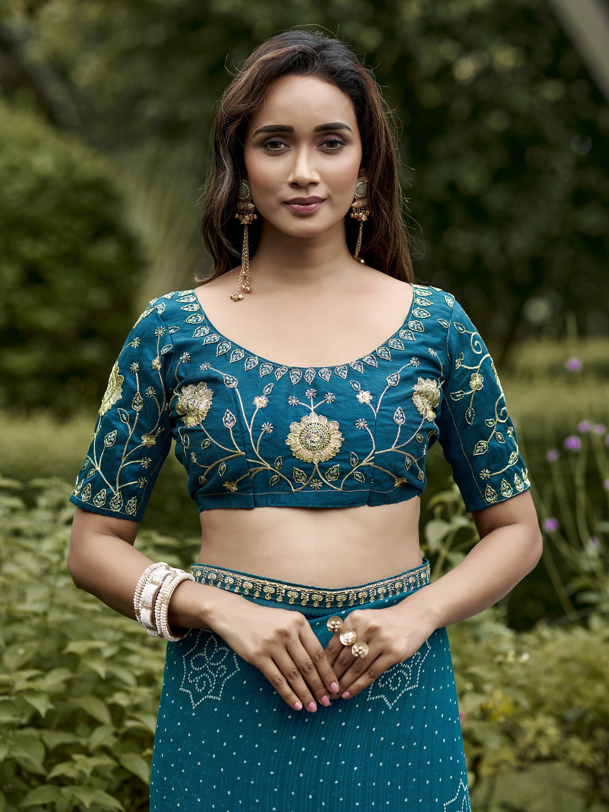 Teal Blue georgette saree view 2