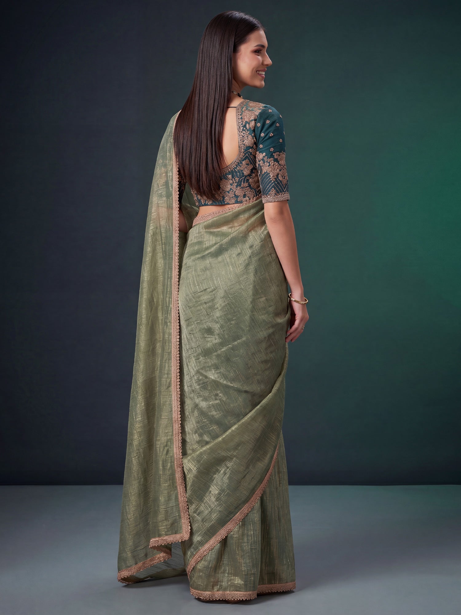 Light Green Georgette saree – detail view 1