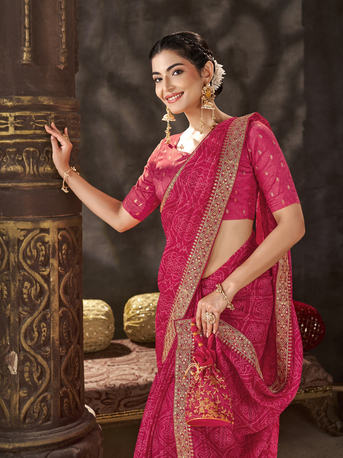 Pink Chiffon saree – detail view 2