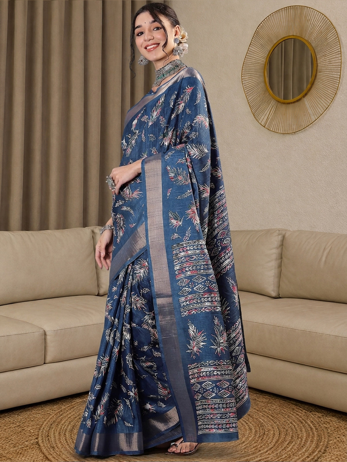 Teal Blue Silk Blend saree – detail view 2