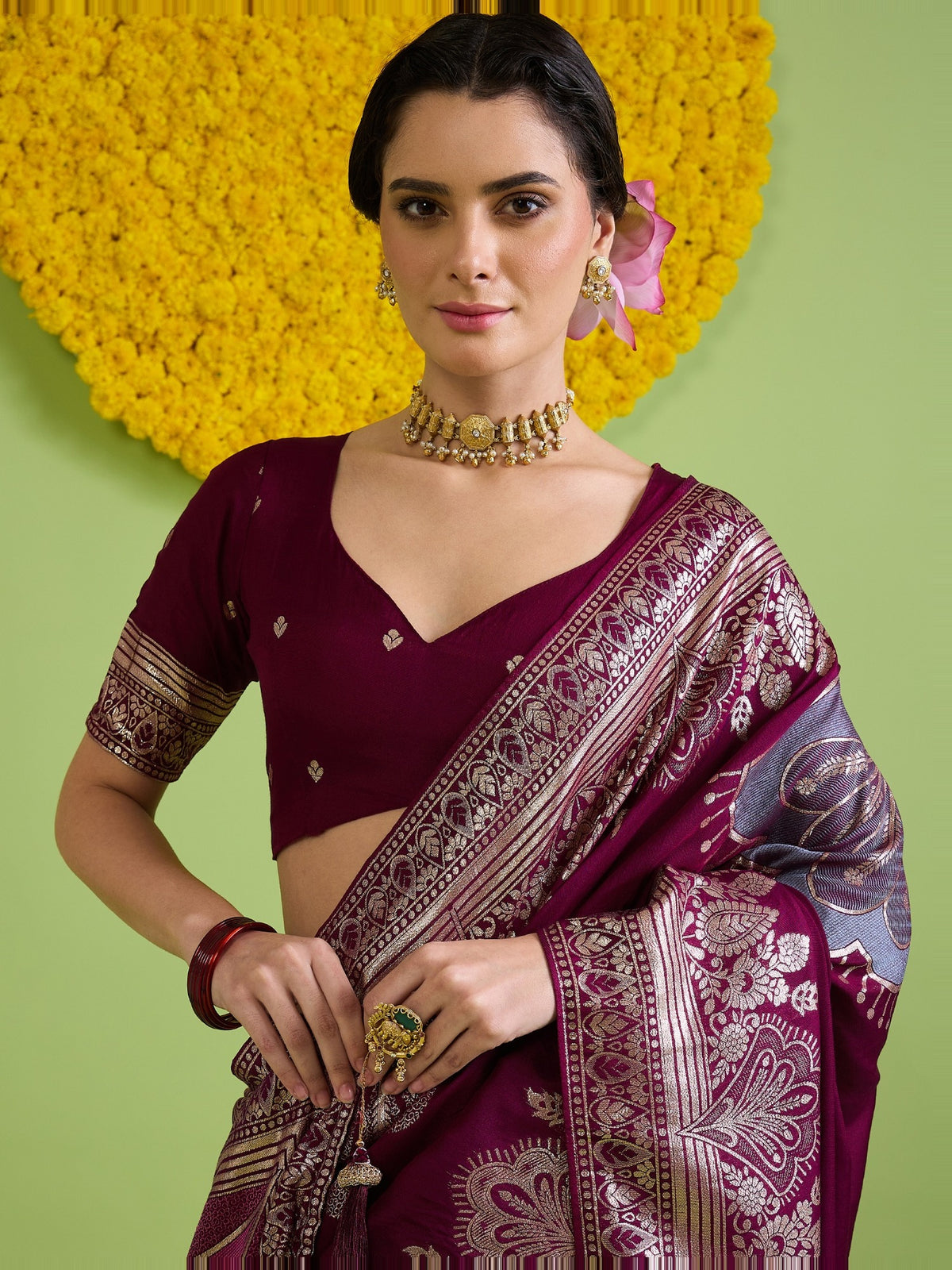 Wine Silk Blend saree – detail view 3
