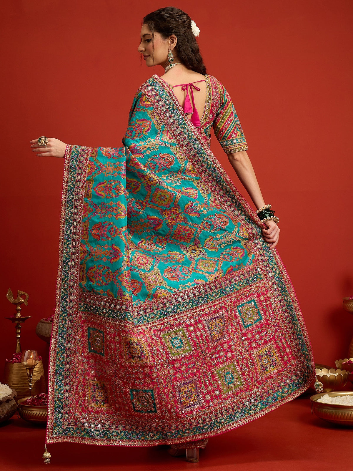Aqua Blue Silk Blend saree – detail view 2