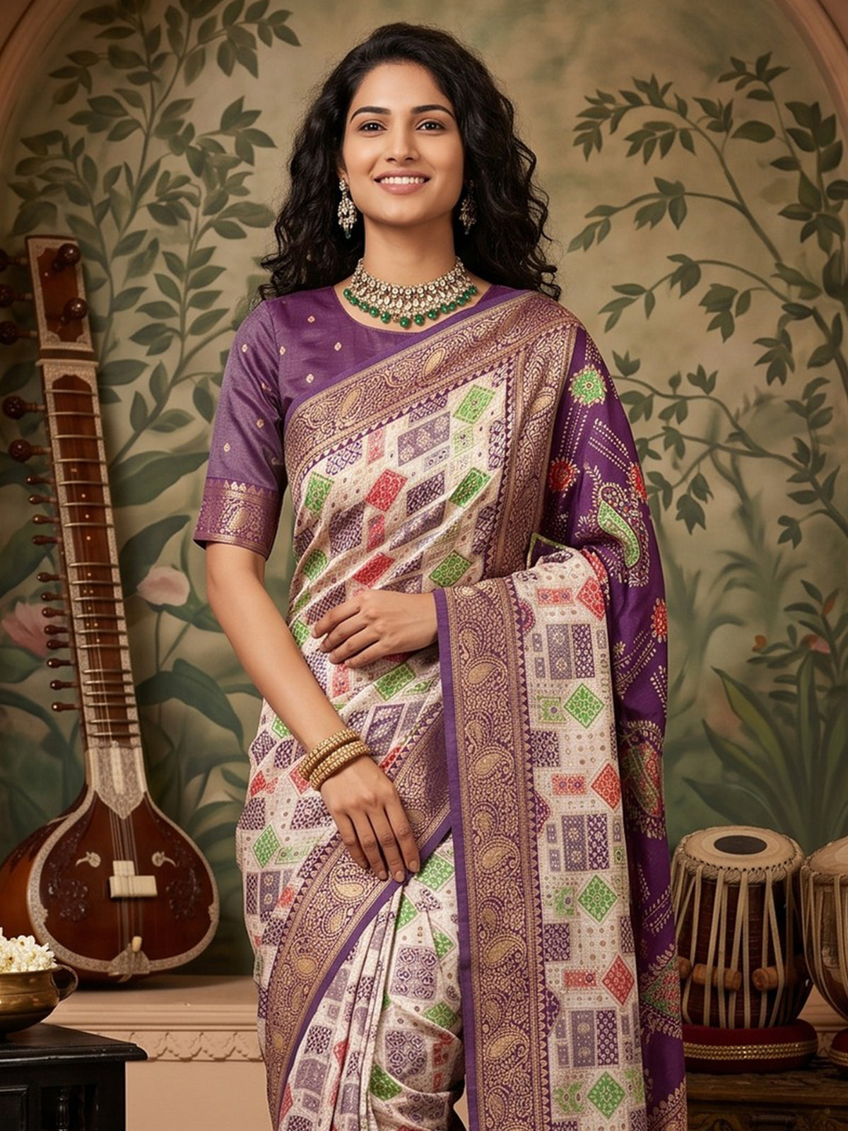 Purple Silk Blend saree – detail view 3